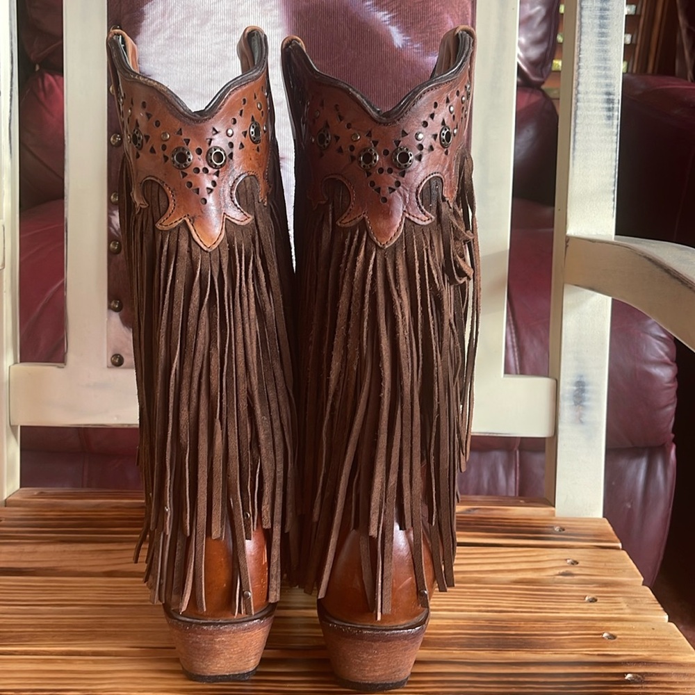 CORRAL VINTAGE FRINGED BOOTS Sz 10 - Picture 4 of 7